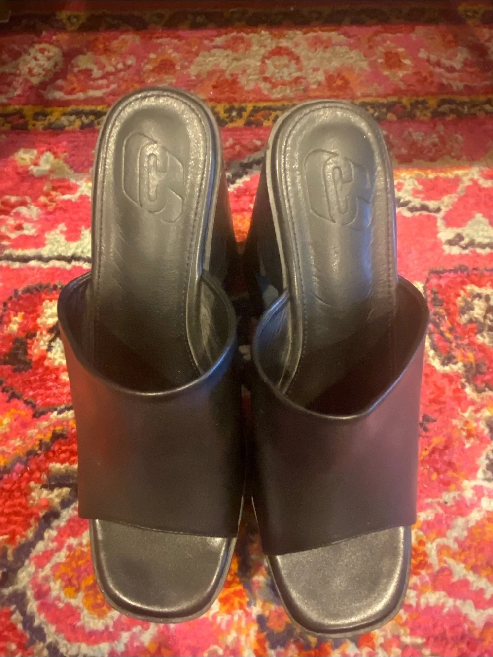 Black Star-Cut Wedge Slide Mule - size 11